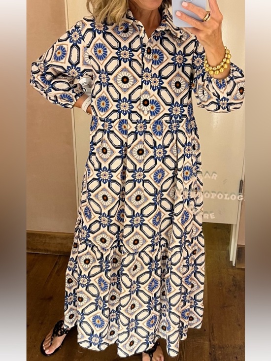 Maeve Dresses & Skirts - Maeve Geometric Floral Maxi Dress in White and Blue